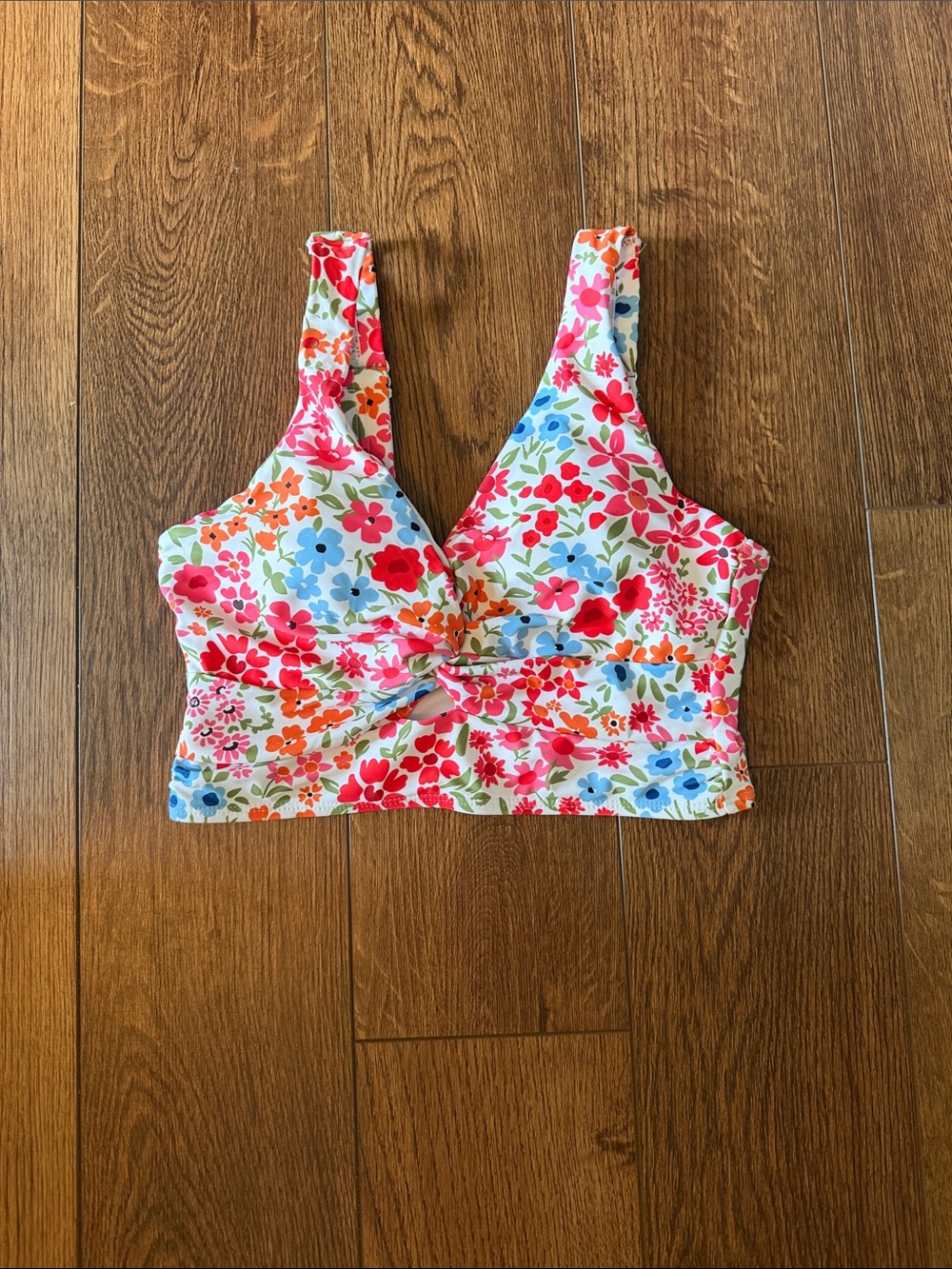 Source Unknown Floral Twist-Front Bikini Top - Pink Multi